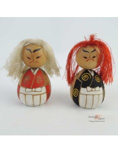 Kokeshi Vintage Créative Kabuki - Lot de 2 poupées japonaises