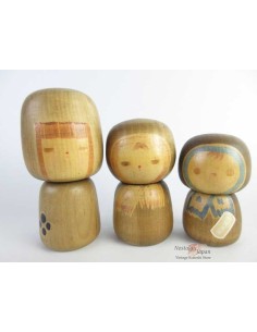 Kokeshi unique - Lot de 3 poupées japonaises - Sanpei