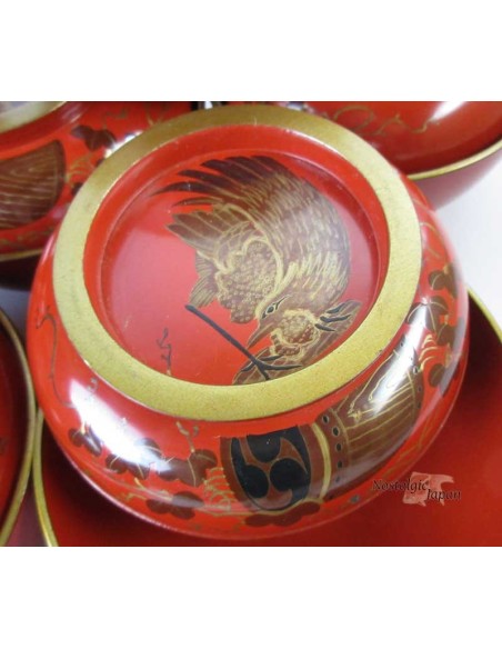 Japanese Vintage Lacquered Wooden Bowls with lid - set of 2