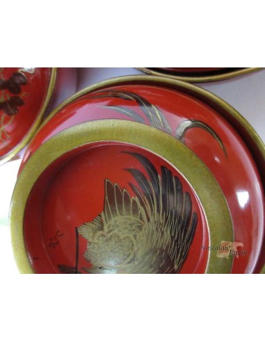 Japanese Vintage Lacquered Wooden Bowls with lid - set of 2