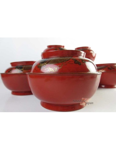 Japanese Vintage Lacquered Wooden Bowls with lid - set of 2