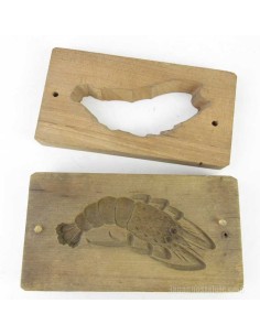Japanese Vintage Wooden Kashigata(Sweets Mold), Spiny Lobster and Hard Clams