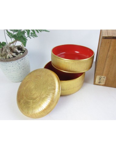 Japanese Vintage Lacquered Wooden Sweets Box - Straw Rice Bag Shape