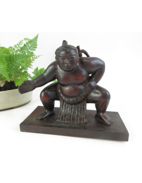 Japanese Vintage Wooden Sumo Wrestler Statue