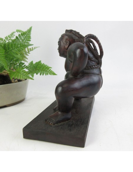 Japanese Vintage Wooden Sumo Wrestler Statue