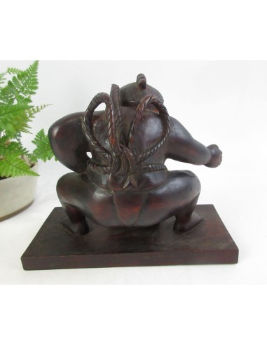 Japanese Vintage Wooden Sumo Wrestler Statue