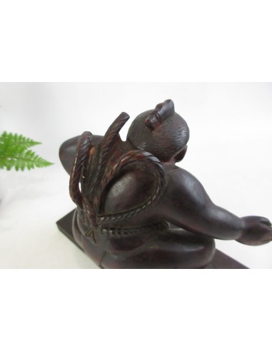 Japanese Vintage Wooden Sumo Wrestler Statue
