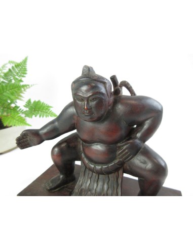 Japanese Vintage Wooden Sumo Wrestler Statue